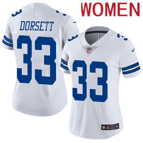 Women Dallas Cowboys 33 Tony Dorsett Nike White Vapor Limited NFL Jersey